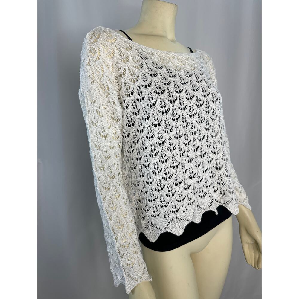 NWT CCK Style White Crochet crewneck with large sexy neck, scalloped size medium - Picture 9 of 12